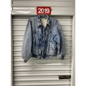 Vintage Acid Wash Denim Coat Jean Jacket 80s Style Bomber Retro Sz M Matti